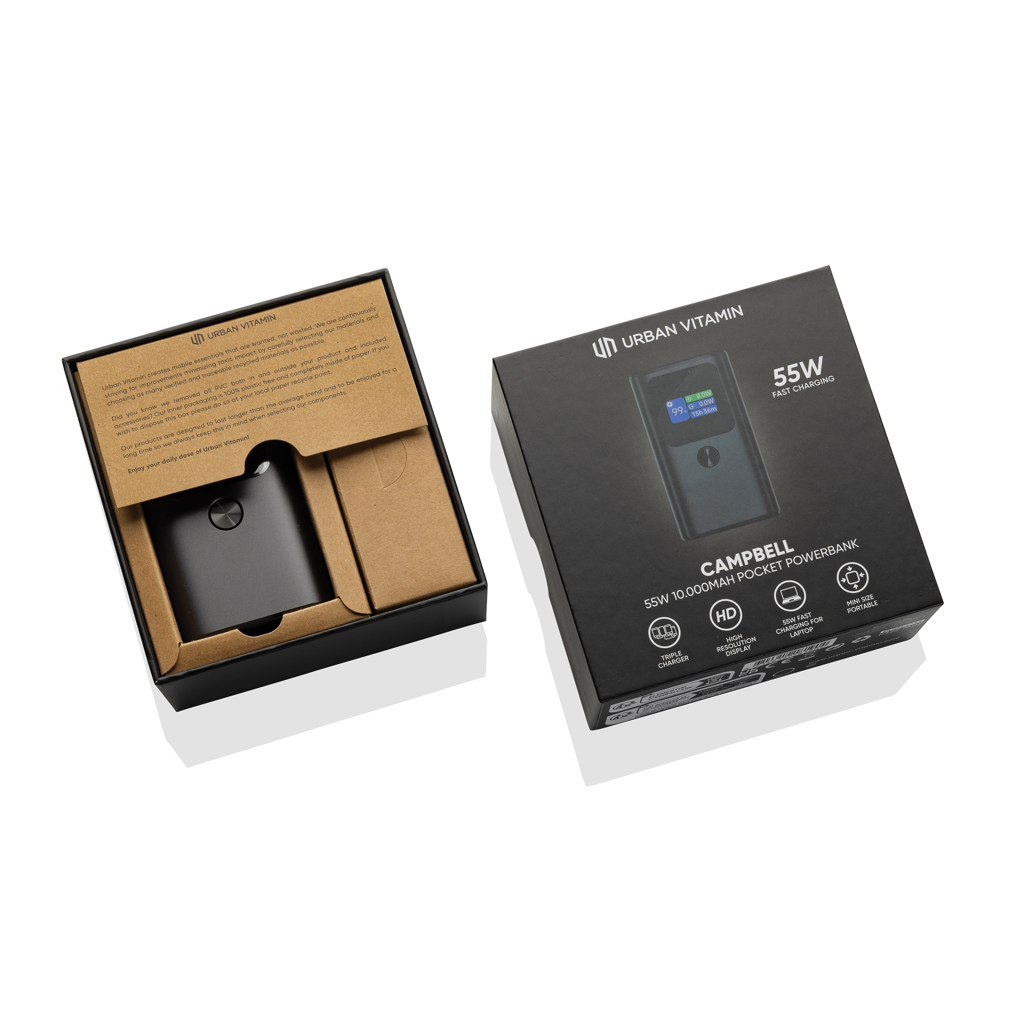 Adapter, Elektronik, Computer-Ausrüstung, Computerausrüstung, Powerbank, Pocket charger, 55W, HD display, Urban Vitamin, Powerbank, 55W, Pocket, Ladegerät, HD-Display, Powerbank, Tragbarer Akku, 55W, HD-Display, Campbell