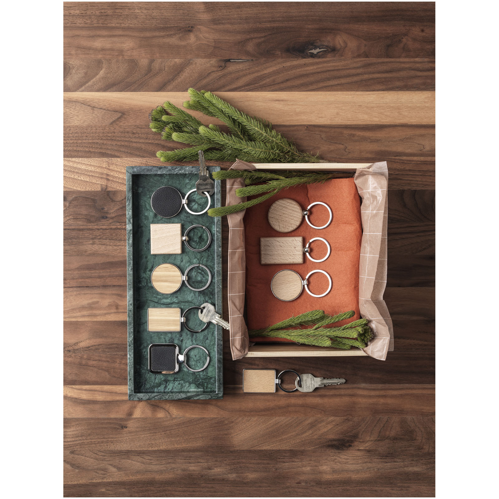 Schlüsselanhänger, Kärtchenhalter, Holz, Metall, Schlüsselring