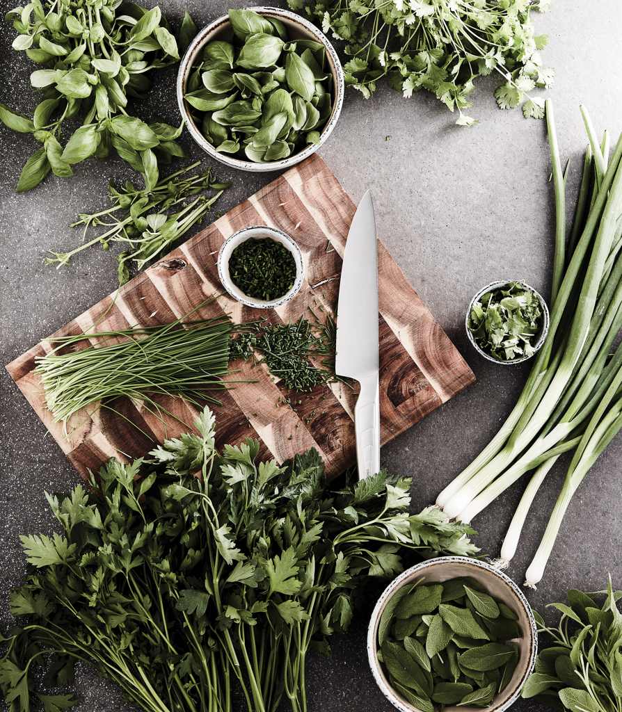 Pflanze, Essen, Klinge, Messer, Waffe, kräuter, gemüse, kochzutaten, küchenmesser, schnittbrett