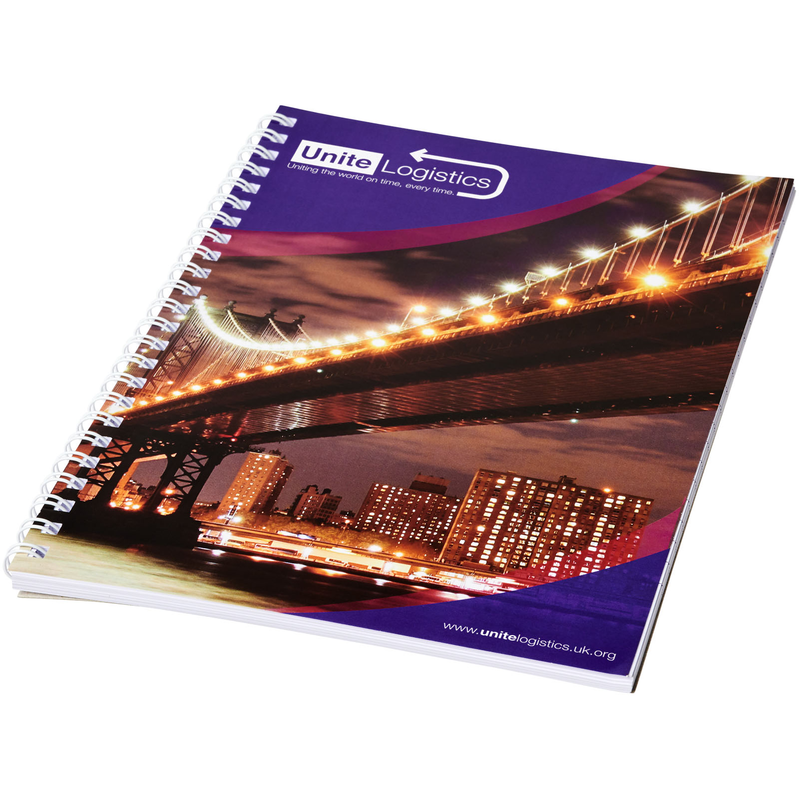 notebook, spiral-bound, cityscape, bridge, purple design, notebook, spiral-bound, cityscape, bridge, beleuchtung, Notizbuch, Spiralbindung, Brücke, Stadtansicht, Umschlag-Design