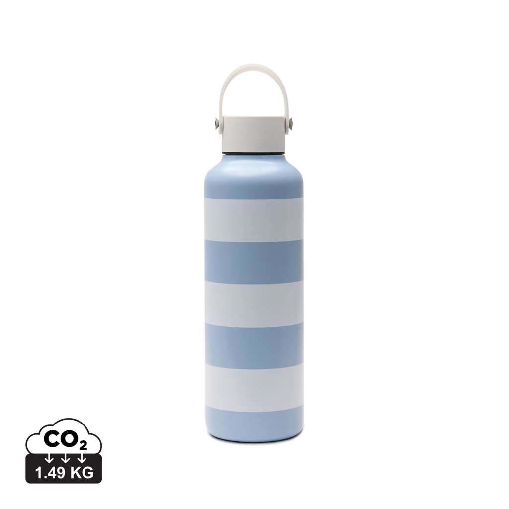 Wasserflasche, Streifen, blau, wiederverwendbar, Griff, Wasserflasche, Metallflasche, blau gestreift, wiederverwendbare Flasche, Campingflasche, Trinkflasche, Wasserflasche, Stahlflasche, Blau-weiß, Trinkbehälter