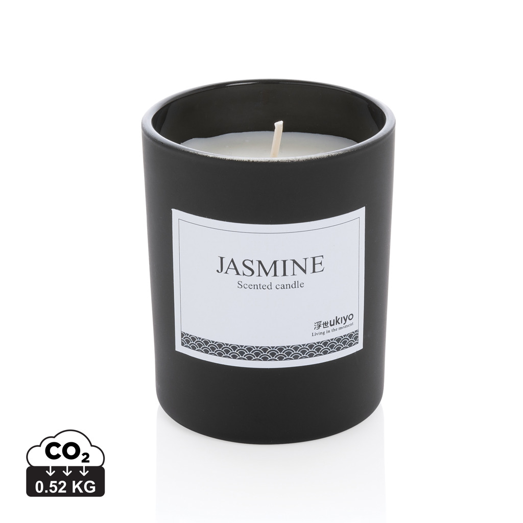 Kerze, Tasse, Duftkerze, Jasmin, Schwarze Kerze, Kerze mit Etikett, 0,52 kg, Duftkerze, Jasmin, Scented candle, schwarz, Kerze, Kerzendoft, Glaskerze, schwarze Kerze, Duftkerze, Jasmin