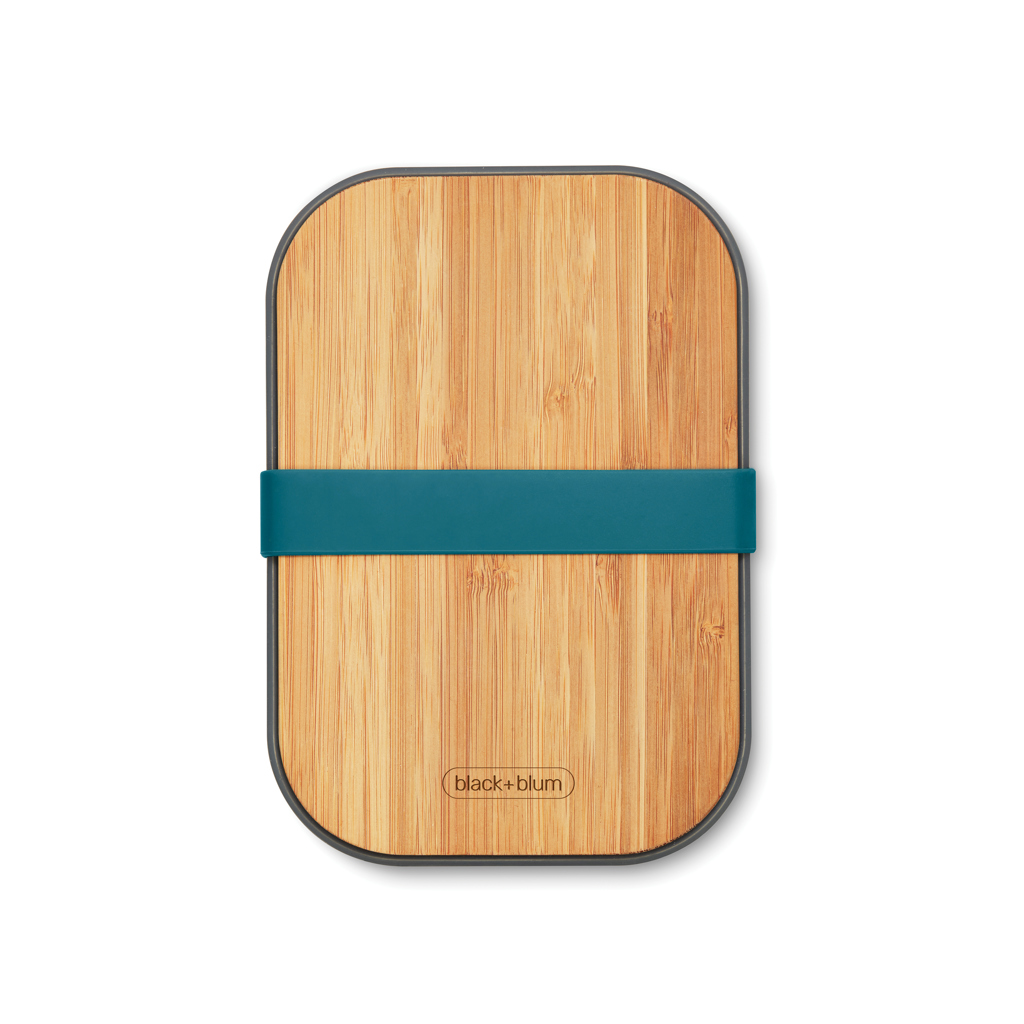 Bento-Box, Bambus, Holz, Teal-Band, Deckel-Hülle