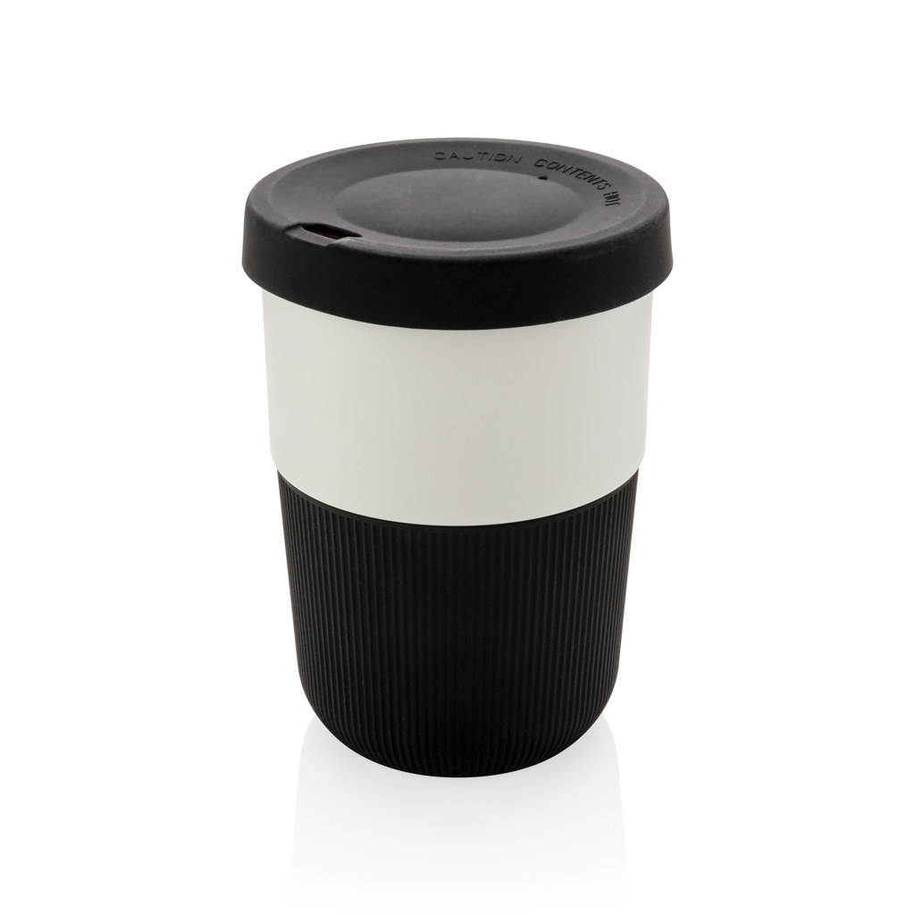 To-go Becher, Kaffee-Becher, Pappbecher, Schwarz-Weiß-Design, Kunststoff-Trinkbecher