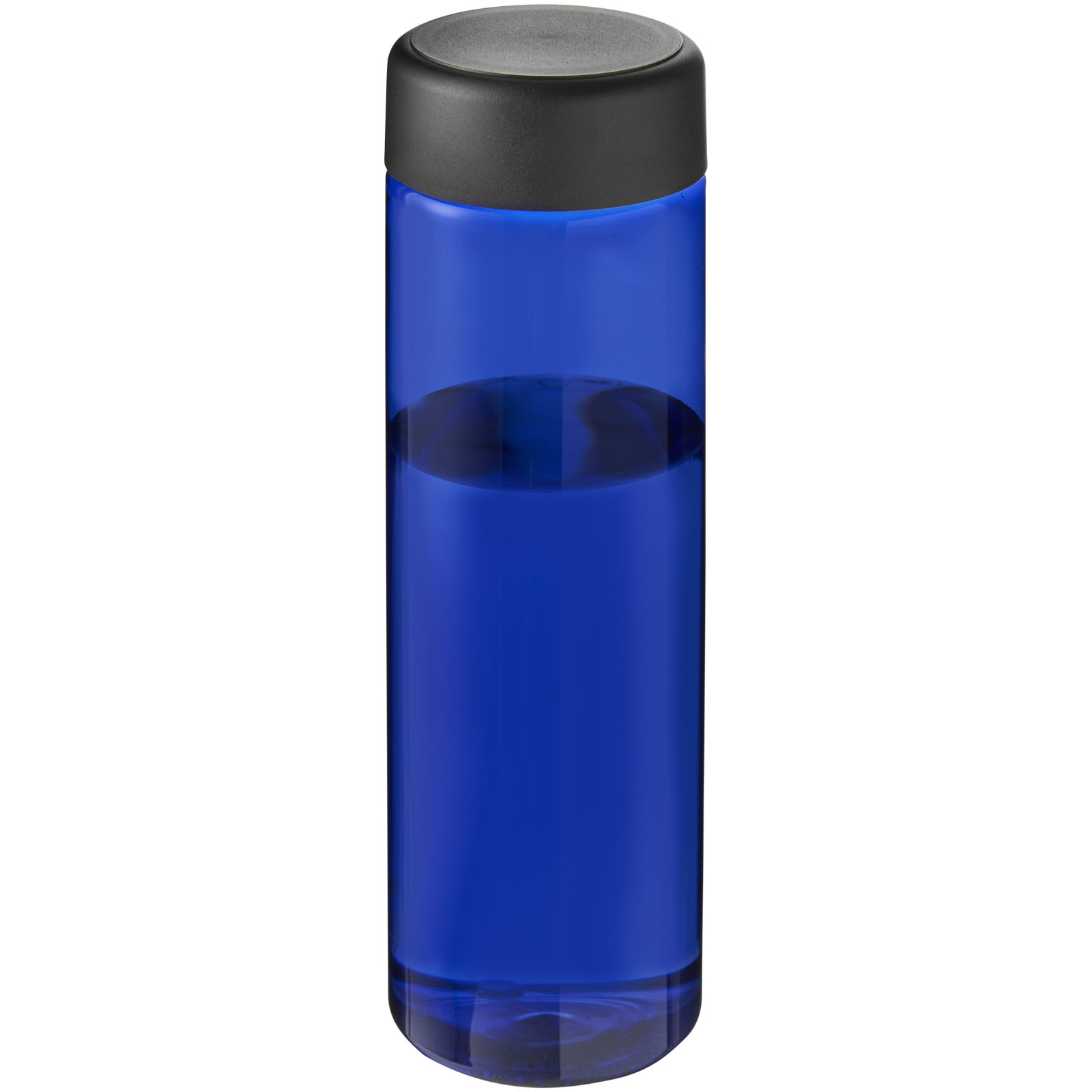 Trinkflasche, Wasserflasche, Blau, Deckel schwarz, Glas/Plastikbehälter
