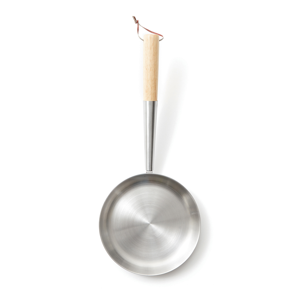 Kochtopf, Kochgeschirr, Bratpfanne, Pfanne, Stahl, Edelstahlpfanne, Holzgriff, rund