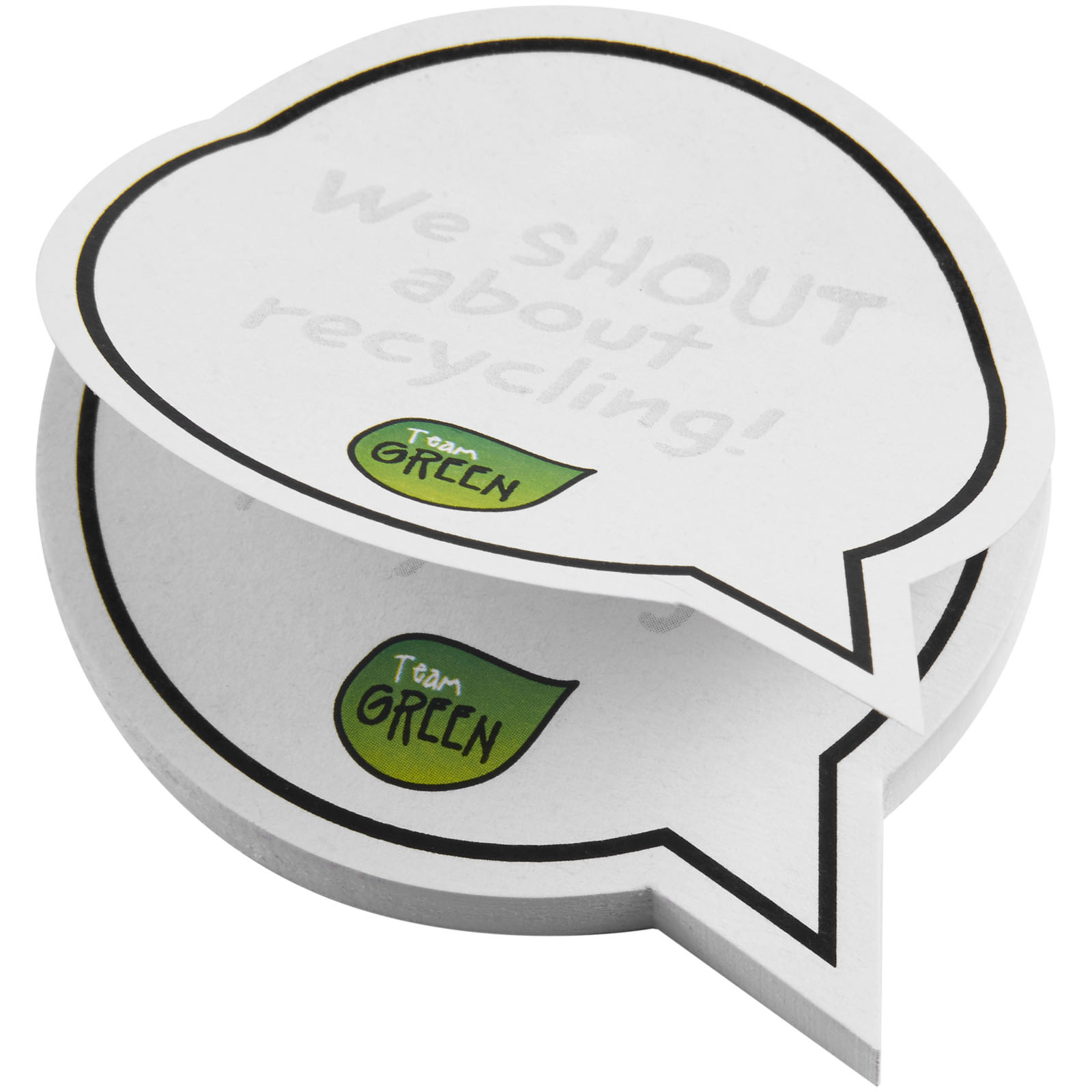 sound-absorbent, notepad-sticker, speech-bubble, eco-friendly, green-label