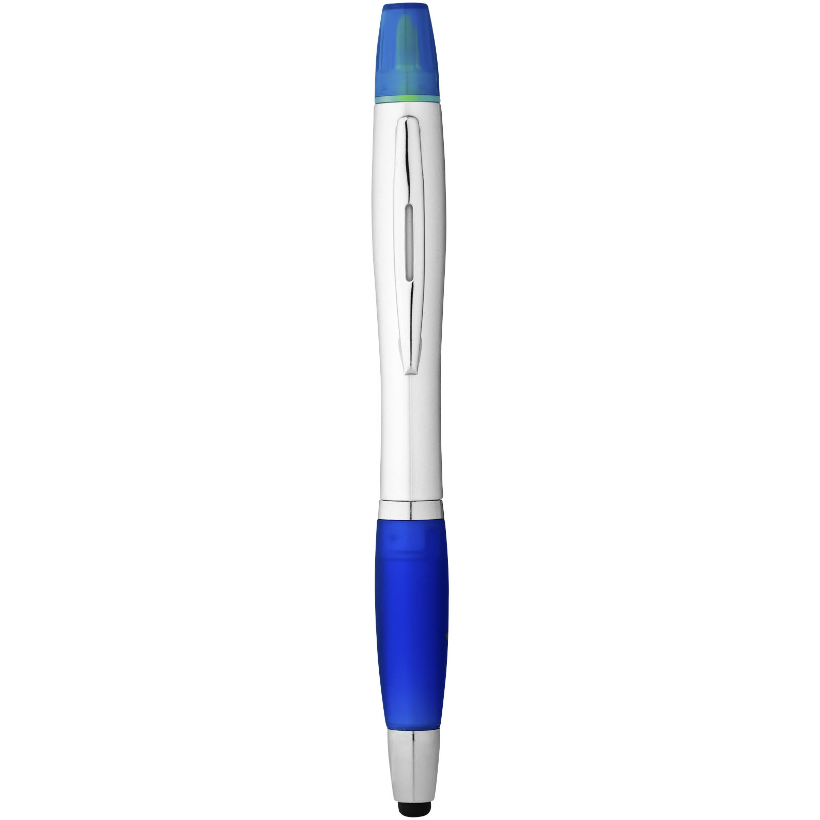 Kugelschreiber, Klickmechanik, Grau, Blau, Transparente Kappe, kugelschreiber, clippen, metall, blau, kappe, white pen, blue cap, klickstift,  kugelschreiber, blauer griff