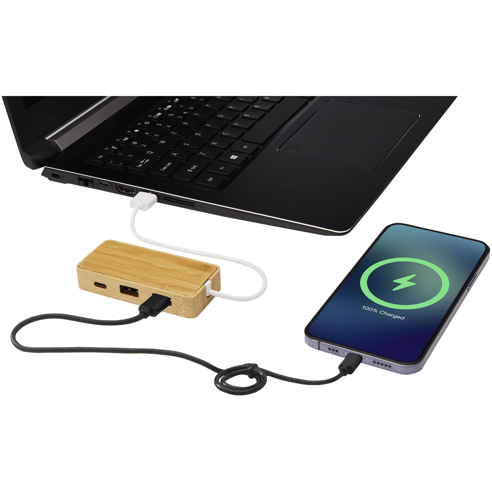 Laptop-Ladegerät, USB-C Adapter, Holzgehäuse, Drahtloses Laden, Telefonladegerät