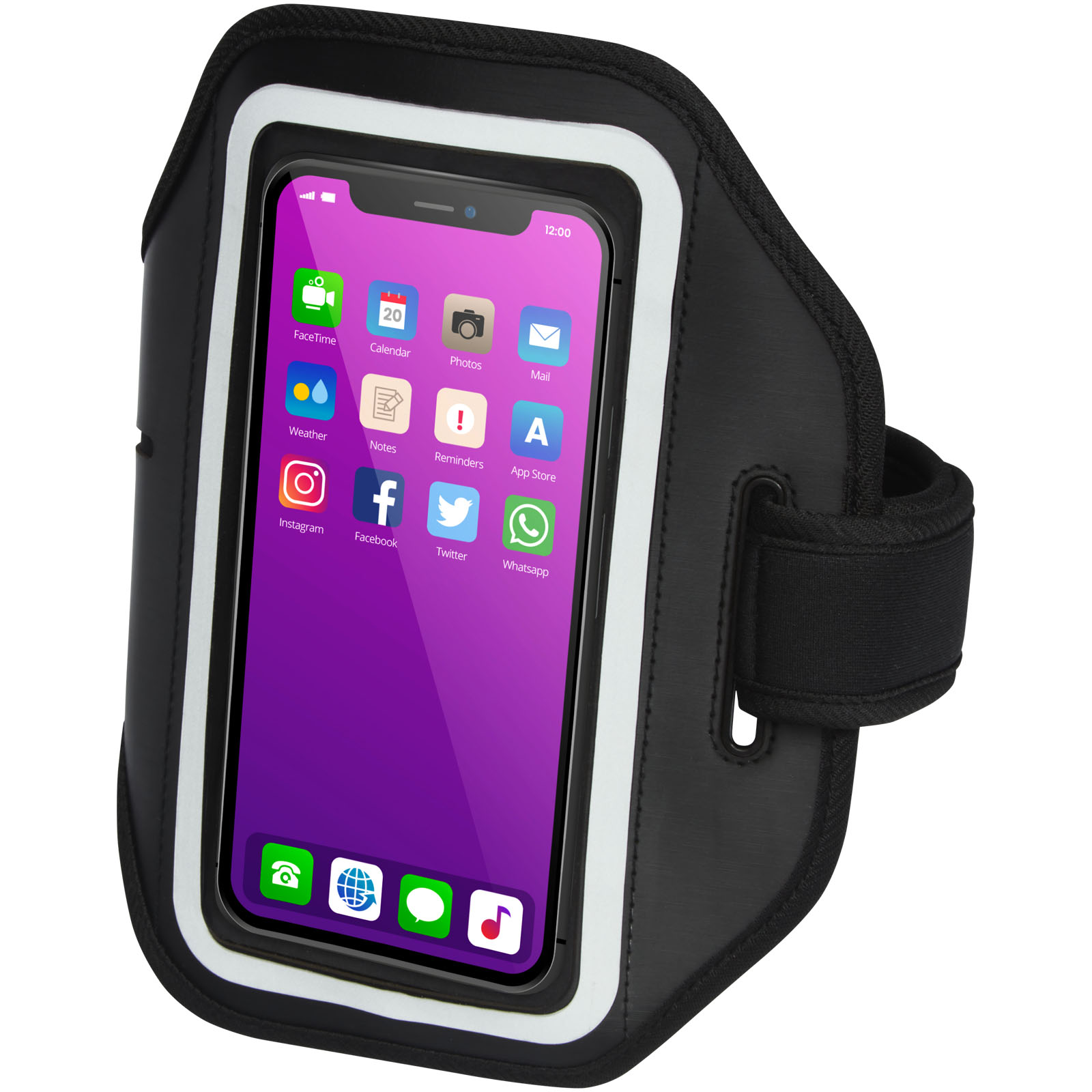 Armbandtasche, Handyhalterung, Smartphonearmband, Schwarz, Reflektorrand