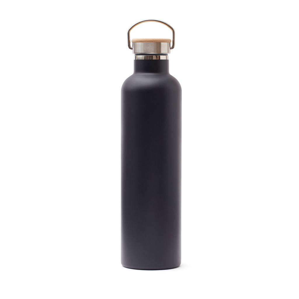 Flasche, Wasserflasche, Shaker, Wasserkaraffe, Flasche, Matt schwarz, Metallic Akzent, Korkdeckel