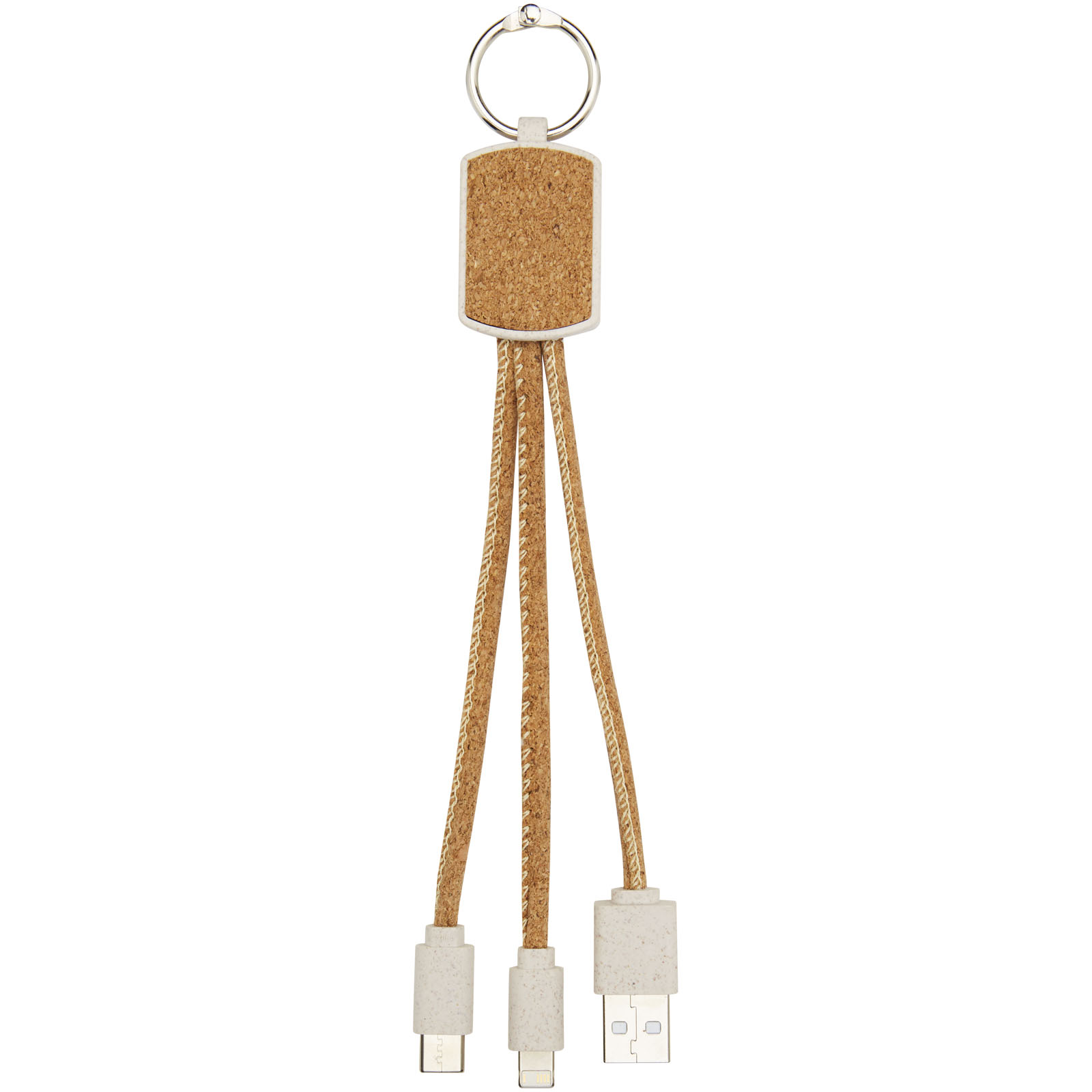Schlüsselanhänger, Querstick, Kork, Leder, USB-Ladekabel
