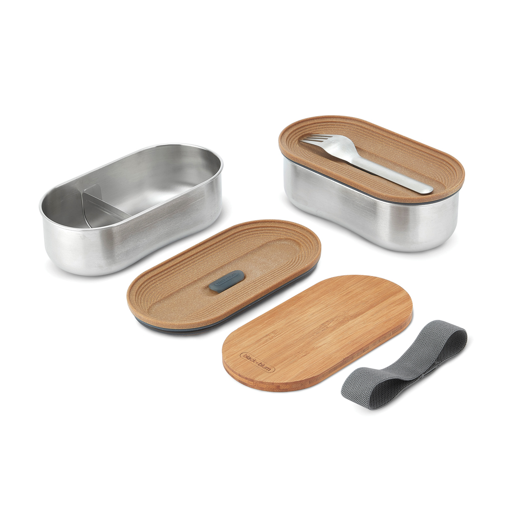 Lunchbox, Bento, Edelstahl, Holzdeckel, Gurtband