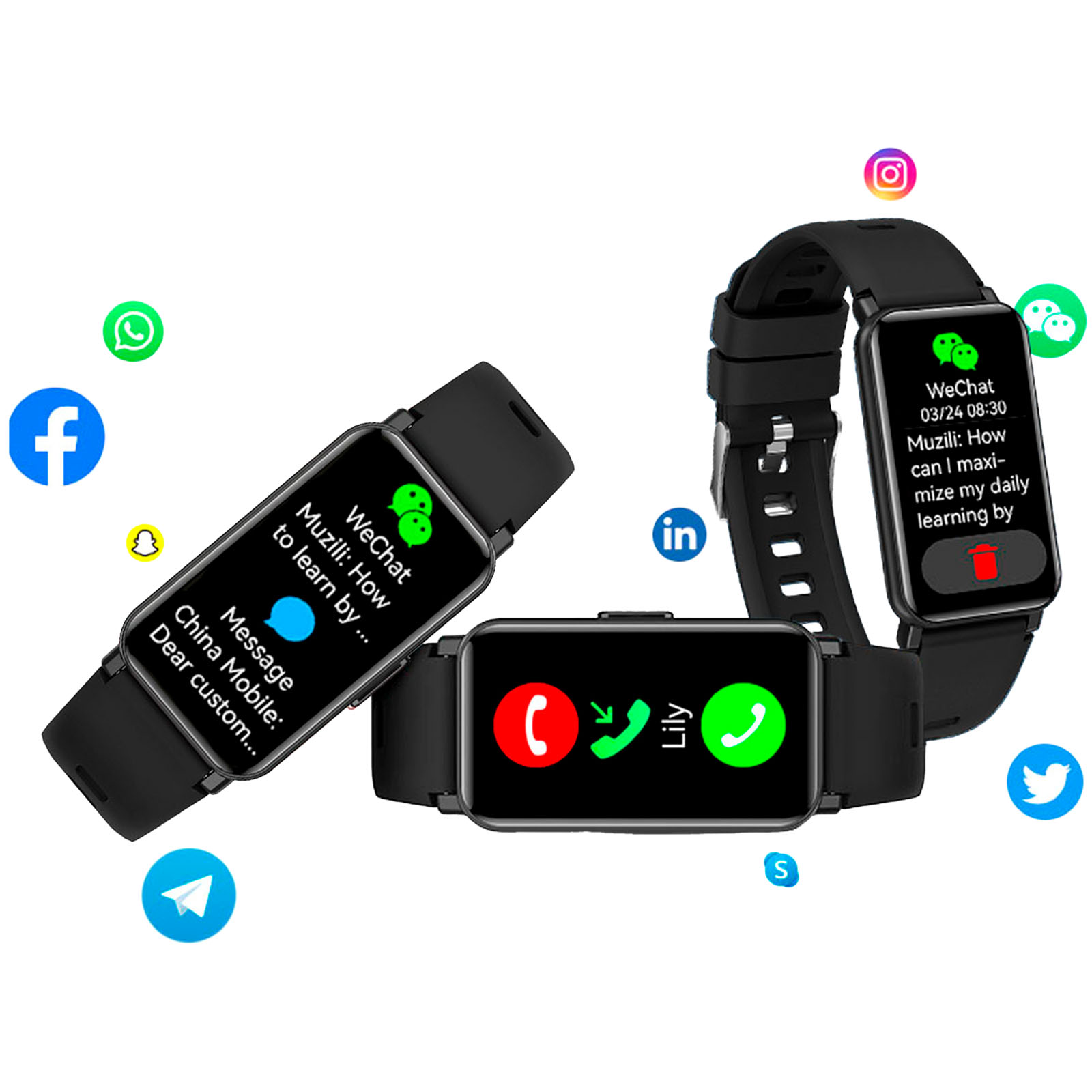 smartwatch, smartwatch-strap, touchscreen, schwarz, benachrichtigungen
